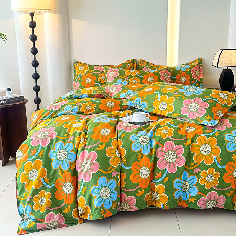 Set di biancheria da letto in garza di cotone morbido floreale in stile country (4 pezzi)