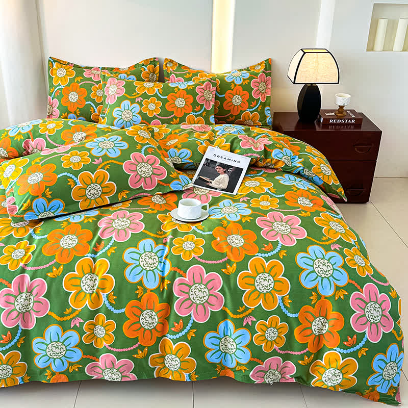Set di biancheria da letto in garza di cotone morbido floreale in stile country (4 pezzi)