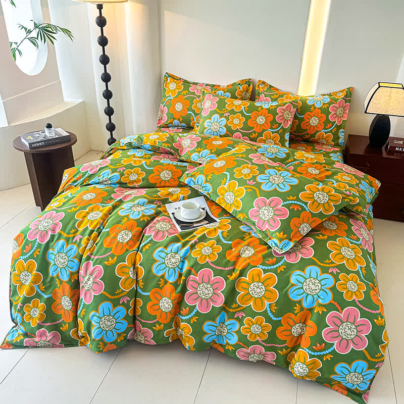 Set di biancheria da letto in garza di cotone morbido floreale in stile country (4 pezzi)