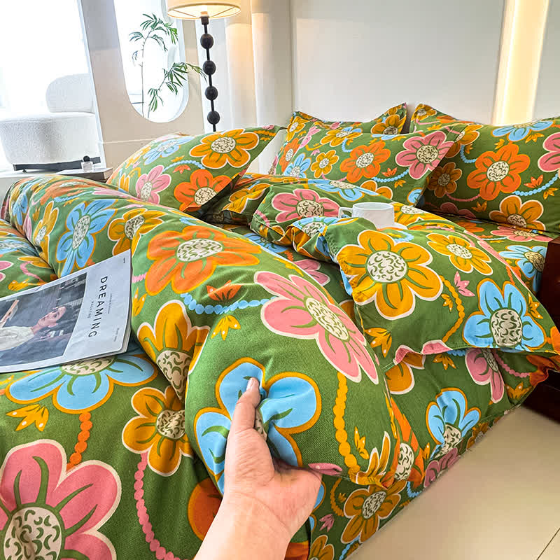 Set di biancheria da letto in garza di cotone morbido floreale in stile country (4 pezzi)