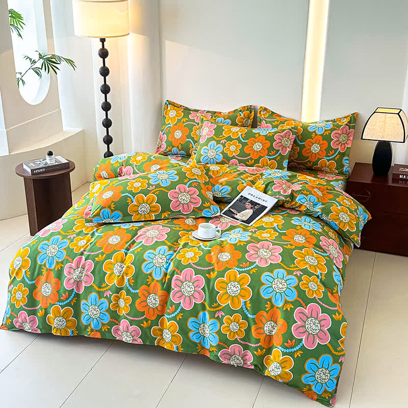 Set di biancheria da letto in garza di cotone morbido floreale in stile country (4 pezzi)