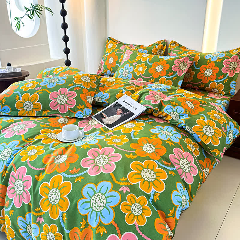 Set di biancheria da letto in garza di cotone morbido floreale in stile country (4 pezzi)