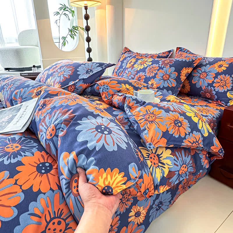 Set di biancheria da letto in morbida garza di cotone Retro Daisy (4 pezzi)
