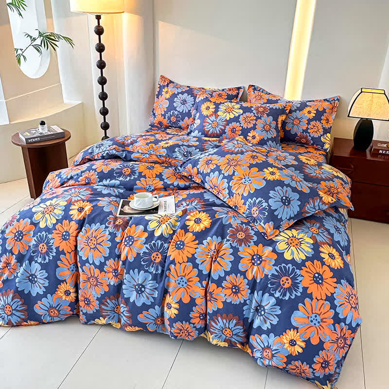 Set di biancheria da letto in morbida garza di cotone Retro Daisy (4 pezzi)