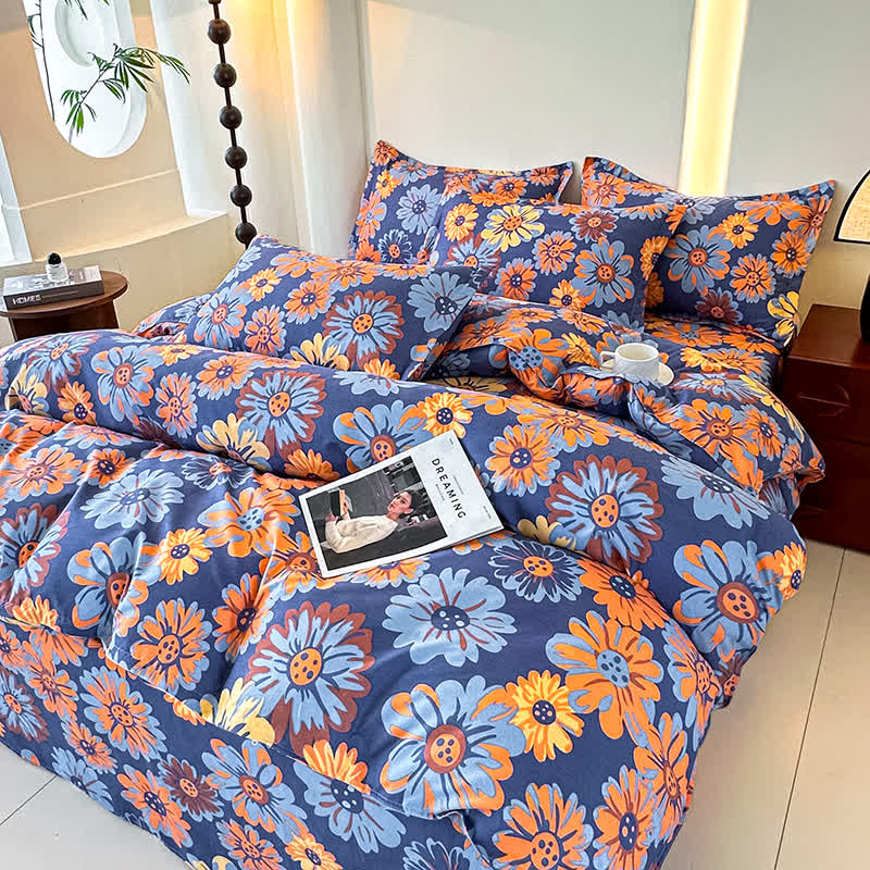 Set di biancheria da letto in morbida garza di cotone Retro Daisy (4 pezzi)
