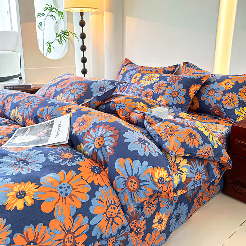 Set di biancheria da letto in morbida garza di cotone Retro Daisy (4 pezzi)