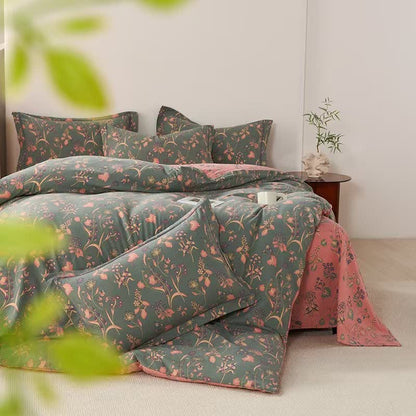 Elegante set di biancheria da letto reversibile in cotone floreale (4 pezzi)