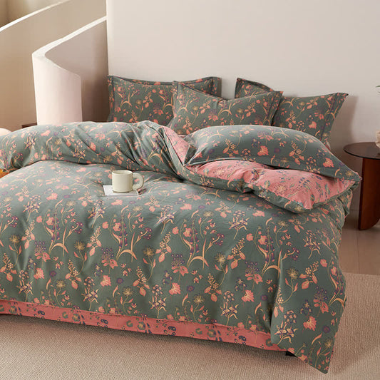 Elegante set di biancheria da letto reversibile in cotone floreale (4 pezzi)