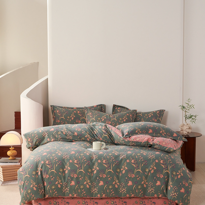Elegante set di biancheria da letto reversibile in cotone floreale (4 pezzi)