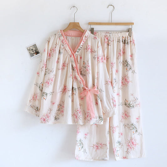 Pigiama Kimono in cotone con fiori di giglio