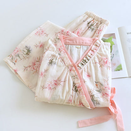 Pigiama Kimono in cotone con fiori di giglio
