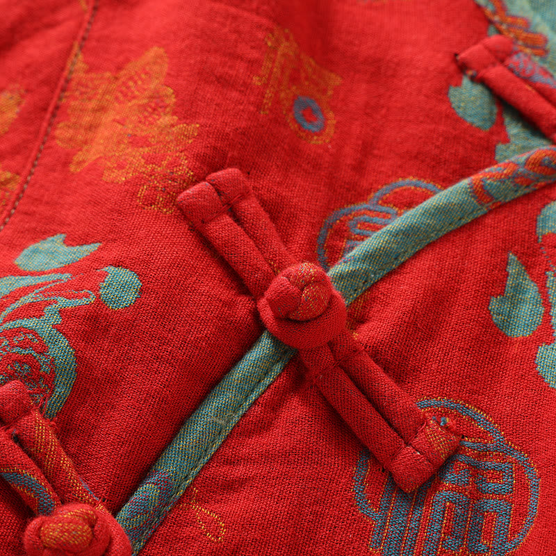 Completo da notte in cotone jacquard "Fu" rosso