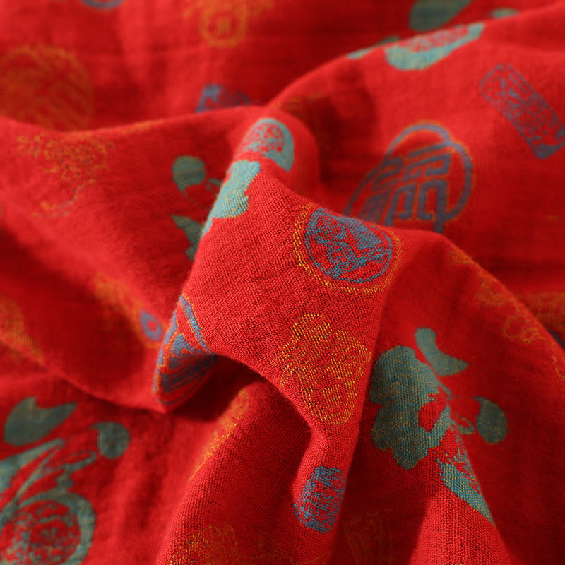 Completo da notte in cotone jacquard "Fu" rosso