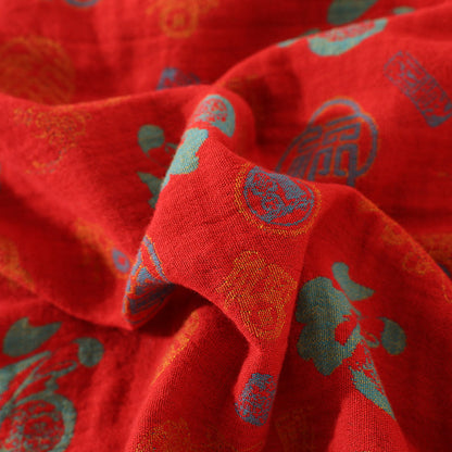 Completo da notte in cotone jacquard "Fu" rosso