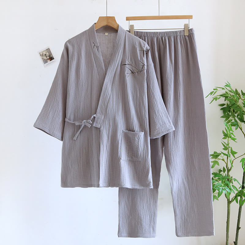 Completo pigiama kimono unisex in jacquard di bambù - Grigio - XL - image 4