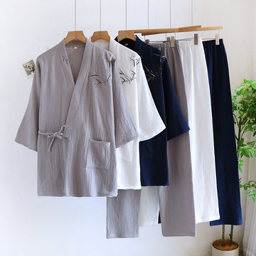 Completo pigiama kimono unisex in jacquard di bambù - image 0