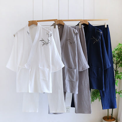 Completo pigiama kimono unisex in jacquard di bambù - image 3