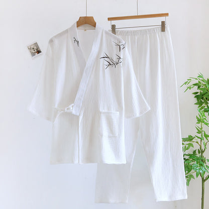 Completo pigiama kimono unisex in jacquard di bambù - Bianco - XL - image 5