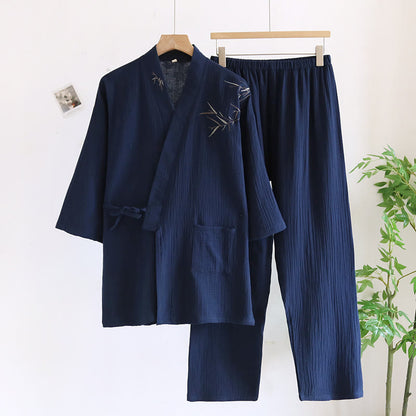 Completo pigiama kimono unisex in jacquard di bambù - Blu navy - XL - image 1