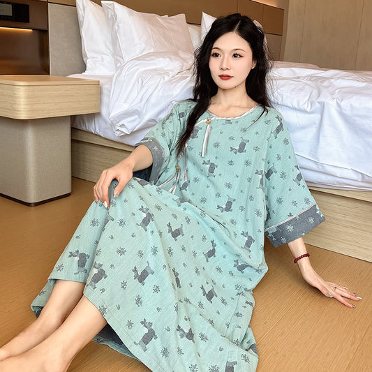 Camicia da notte in cotone a doppio strato taglie forti - Verde - 5XL - image 0