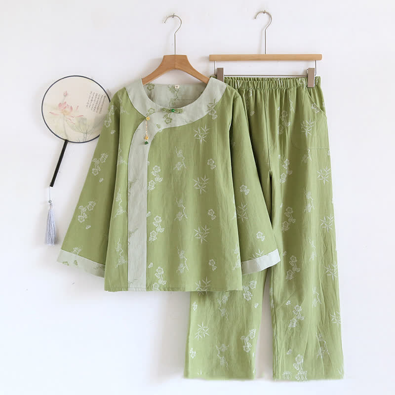 Loungewear a maniche lunghe in jacquard tinto in filo di cotone vintage