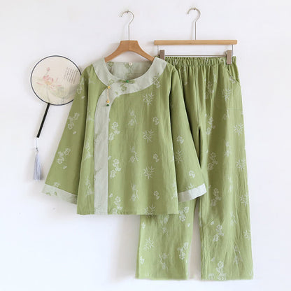 Loungewear a maniche lunghe in jacquard tinto in filo di cotone vintage