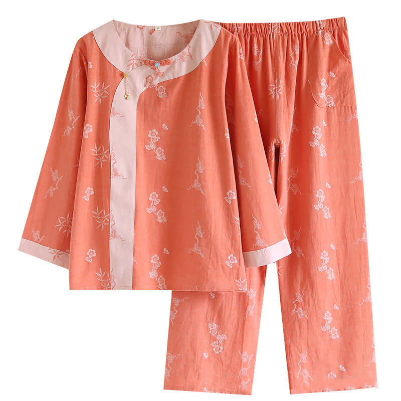 Loungewear a maniche lunghe in jacquard tinto in filo di cotone vintage