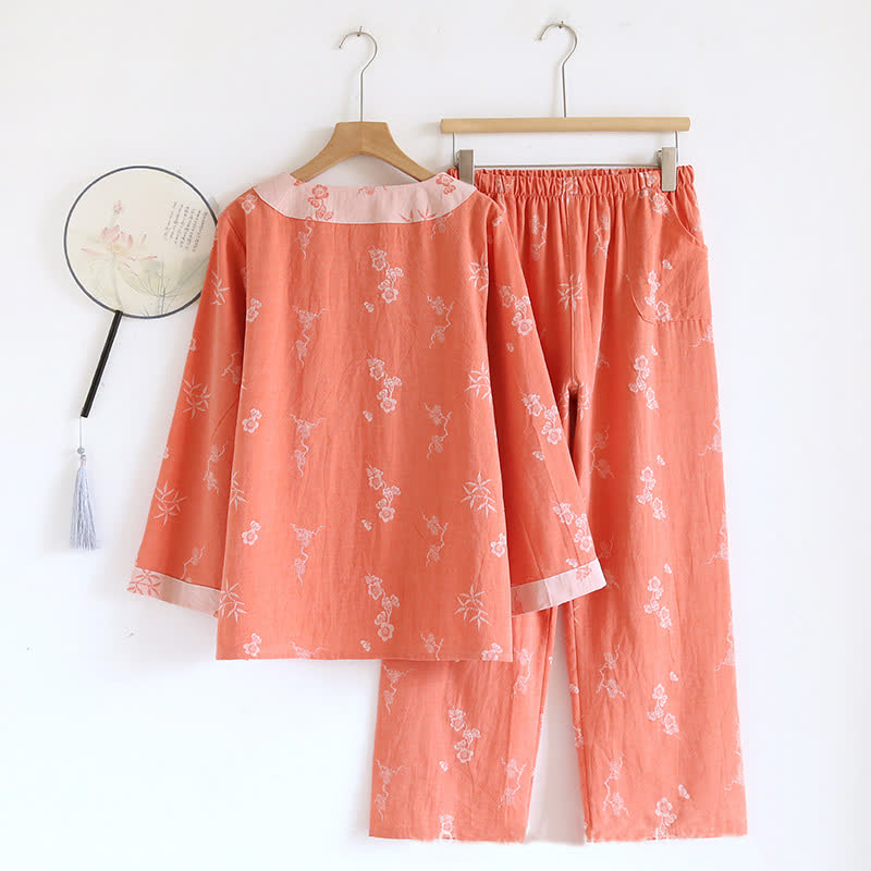 Loungewear a maniche lunghe in jacquard tinto in filo di cotone vintage