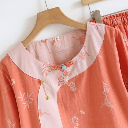 Loungewear a maniche lunghe in jacquard tinto in filo di cotone vintage