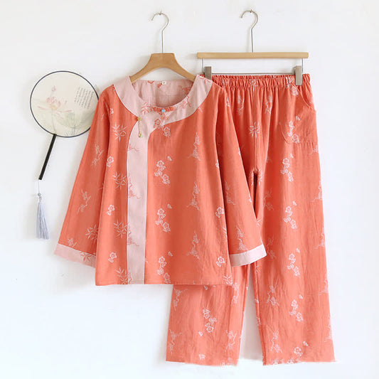 Loungewear a maniche lunghe in jacquard tinto in filo di cotone vintage