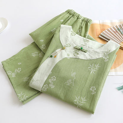 Loungewear a maniche lunghe in jacquard tinto in filo di cotone vintage