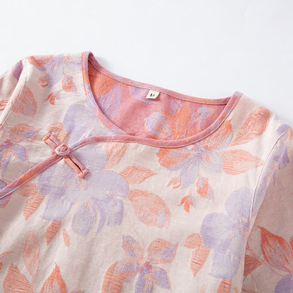 Camicia da notte vintage in cotone tinto in filo con scollo rotondo
