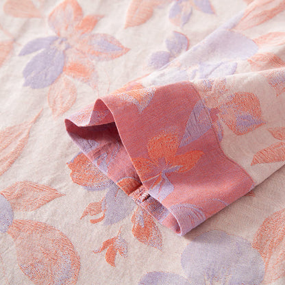 Camicia da notte vintage in cotone tinto in filo con scollo rotondo