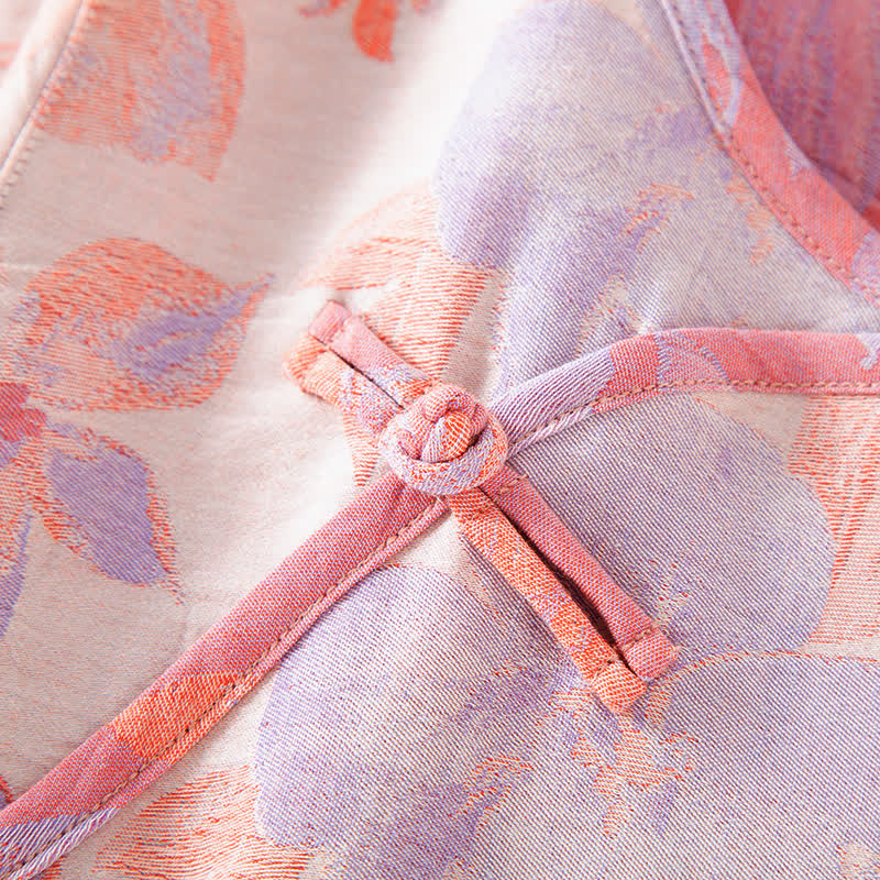 Camicia da notte vintage in cotone tinto in filo con scollo rotondo
