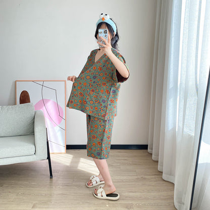 Completo da casa in jacquard floreale vintage taglie forti