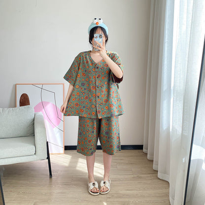 Completo da casa in jacquard floreale vintage taglie forti