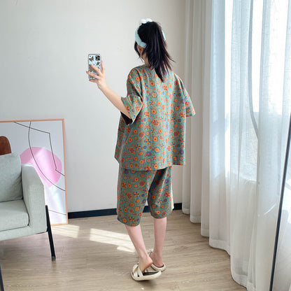 Completo da casa in jacquard floreale vintage taglie forti