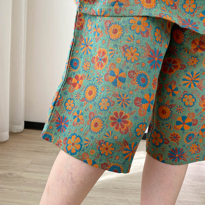 Completo da casa in jacquard floreale vintage taglie forti