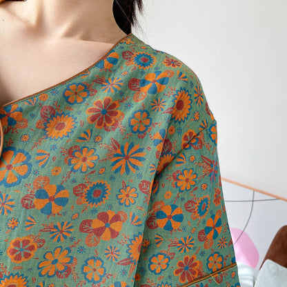 Completo da casa in jacquard floreale vintage taglie forti