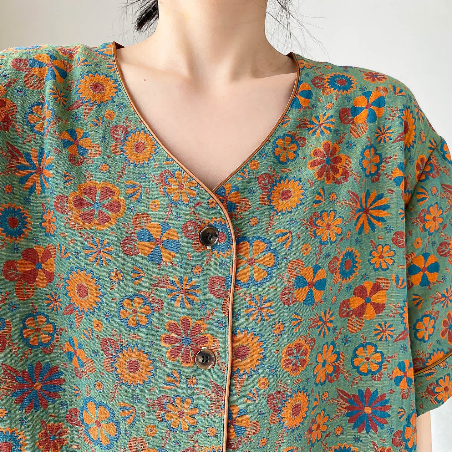 Completo da casa in jacquard floreale vintage taglie forti