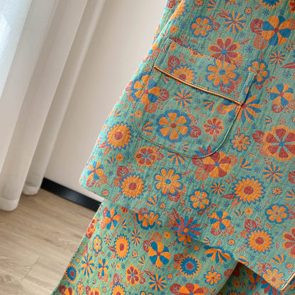 Completo da casa in jacquard floreale vintage taglie forti