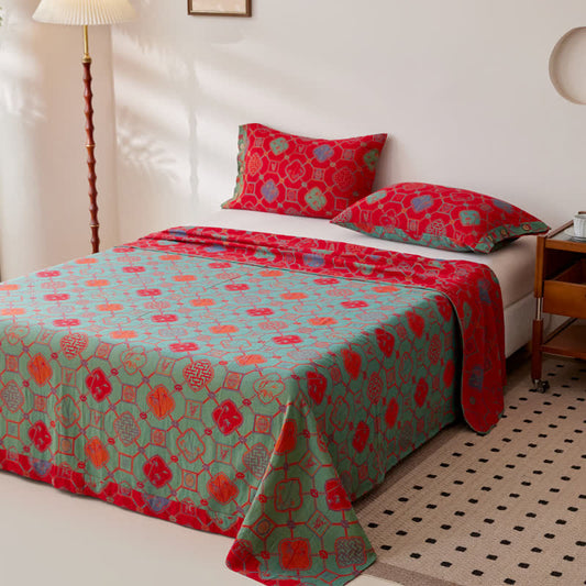 Copriletto reversibile in garza di cotone retrò tinto in filo jacquard