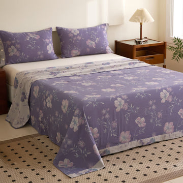 Copriletto reversibile in garza di cotone jacquard floreale