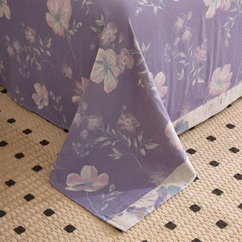 Copriletto reversibile in garza di cotone jacquard floreale