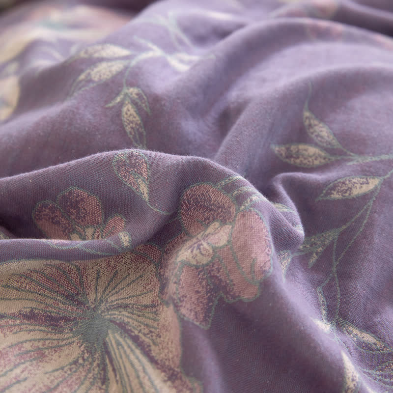 Copriletto reversibile in garza di cotone jacquard floreale