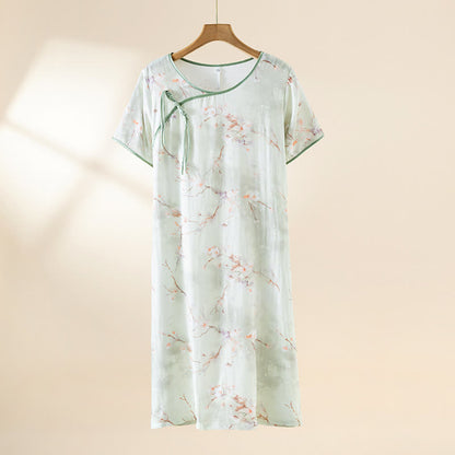 Camicia da notte in cotone con scollo rotondo e motivo a fiori di prugna