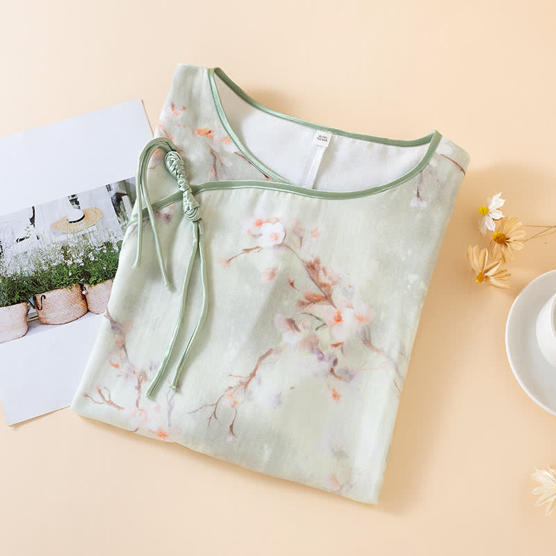 Camicia da notte in cotone con scollo rotondo e motivo a fiori di prugna