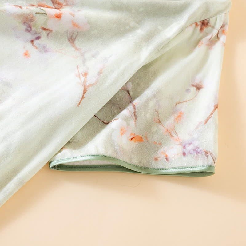 Camicia da notte in cotone con scollo rotondo e motivo a fiori di prugna