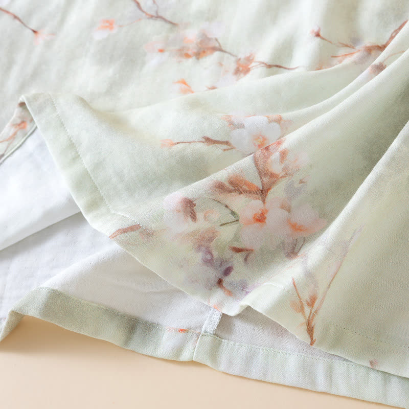 Camicia da notte in cotone con scollo rotondo e motivo a fiori di prugna