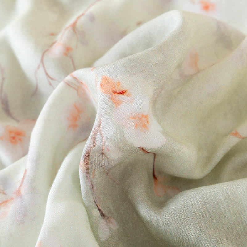 Camicia da notte in cotone con scollo rotondo e motivo a fiori di prugna